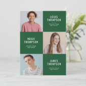 Dreimal Grad 3 Foto Grüne Graduierungspartei Einladung (Stehend Vorderseite)