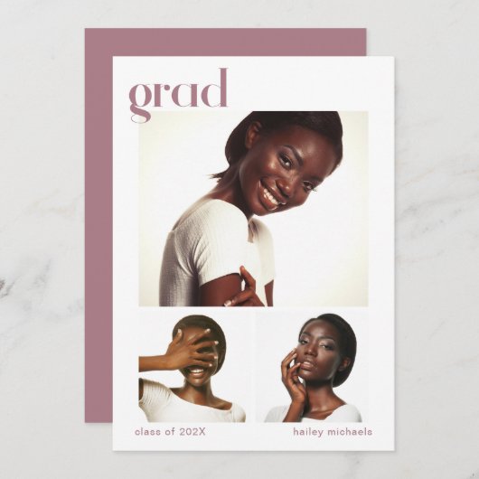 Dreimal rosa Party für Fotocollage Einladung (Vorne/Hinten)