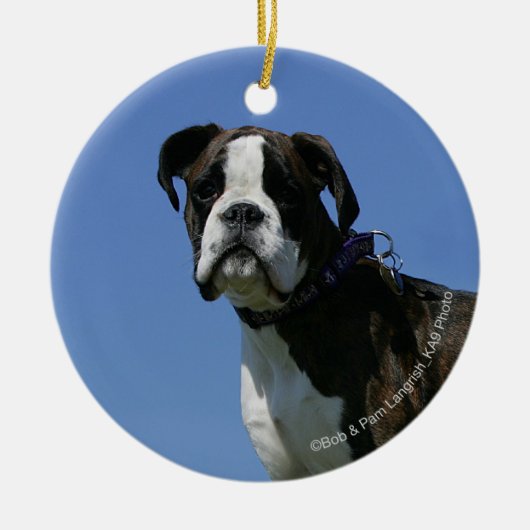 Dreimonatiges Baby Boxer-Welpe Keramikornament (Vorne)