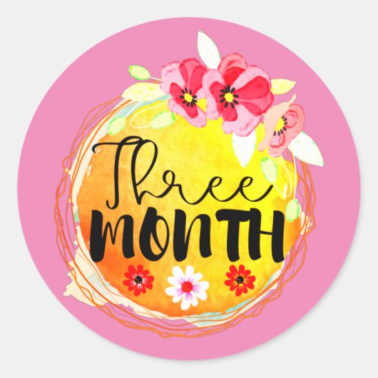 Dreimonatiges Blumenbester Meilenstein Runder Aufkleber (Vorderseite)
