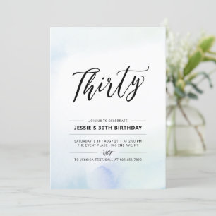 Dreißig   Blaue 30. Geburtstagsfeier Wasserfarbe Einladung