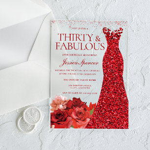 Dreißig & Fantastisch! Rotes Kleid 30. Geburtstags Acryleinladungen