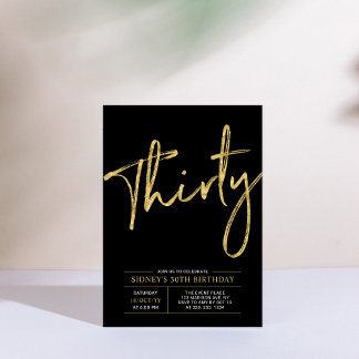 dreißig | Gold & Black Modern 30. Geburtstag Party Einladung