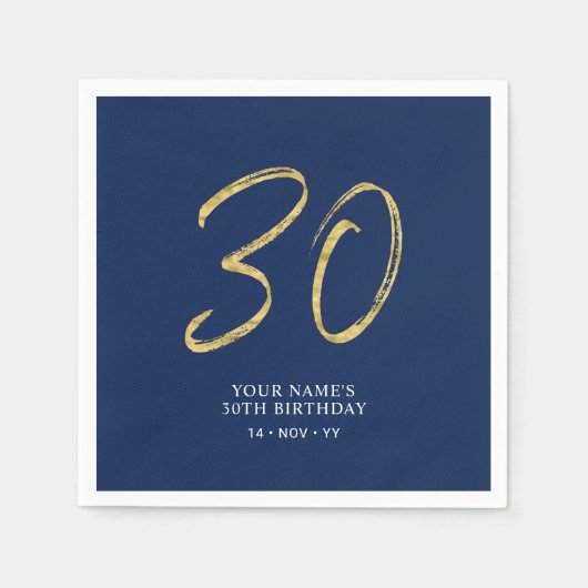 dreißig | Gold & Navy Blue Lettering 30. Geburtsta Serviette (Vorderseite)