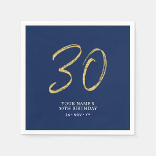 Dreißig   Gold- und Navy-Blau-Schriftzug 30. Gebur Serviette
