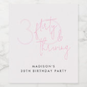 Dreißig, Kokett florierende Moderne Rosa 30. Gebur Weinetikett (Einzelnes Label)