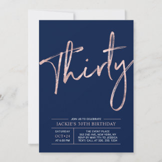 dreißig | Rose Gold & Blue 30. Geburtstag Party Einladung