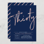 dreißig | Rose Gold & Blue 30. Geburtstag Party Einladung (Vorne/Hinten)