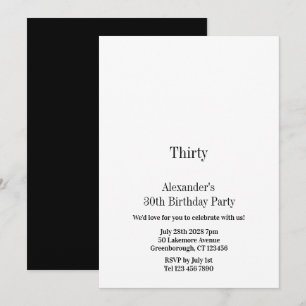 Dreißig Schwarz-Weiß-Minimal-30. Geburtstagsfeier Einladung