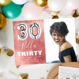 Dreißig Silberballon Rosa Foto 30. Geburtstag Einladung