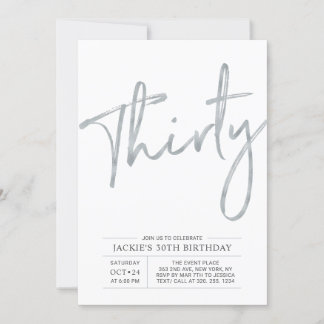 dreißig | Silver Modern 30. Geburtstag Party Einladung