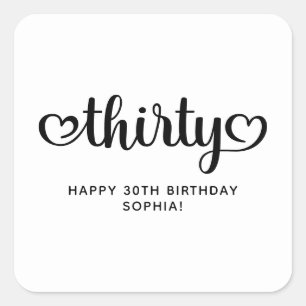 Dreißig Süße Herzen Schrift 30. Geburtstag Quadratischer Aufkleber