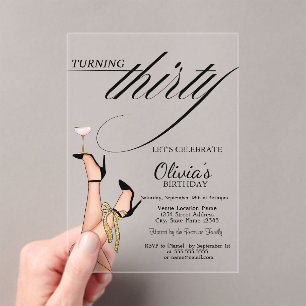 Dreißig werden High Heels Martini 30. Geburtstag Acryleinladungen