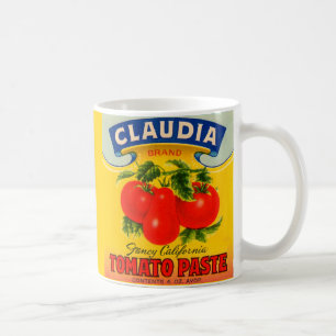 Dreißigerjahre Claudia-Tomatenkonzentrataufkleber Kaffeetasse