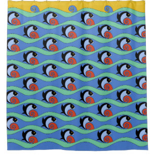 Dreißigerjahre Kunst-Deko-Fische - L.A> Duschvorhang