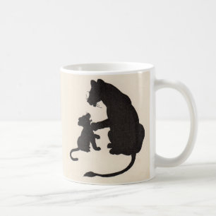 Dreißigerjahre Mutterlöwe- und -jungs-Silhouette Kaffeetasse