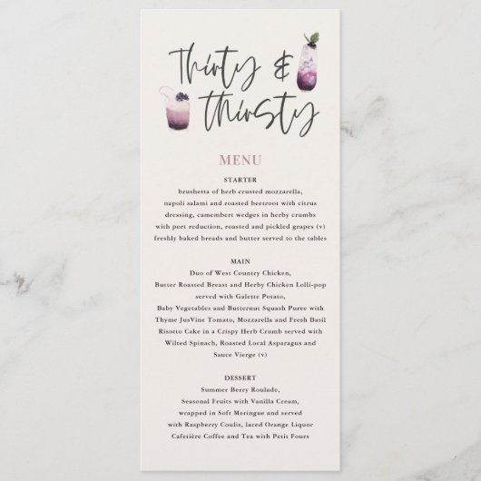 Dreißigjähriges Menü Menükarte (Vorderseite)