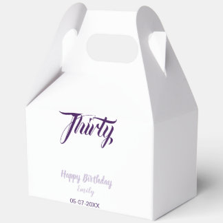 Dreißigster Geburtstag 30. lila Pastell Name Datum Geschenkschachtel