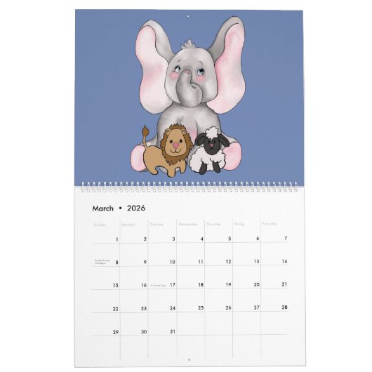 Dreizehn Elefanten und eine Giraffe Kalender (Mär 2026)