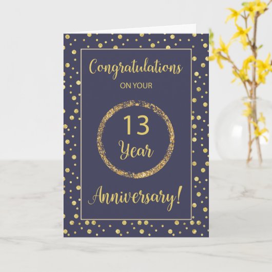 Dreizehn Jahre Business Anniversary Navy und Gold Karte (Gelbe Blume)