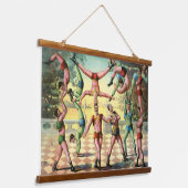 Dreizehn Männer machen Akrobatik Wandteppich Mit Holzrahmen (Gewinkelt)