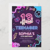Dreizehn Neon Teenager Geburtstagsparty Einladung (Vorderseite)