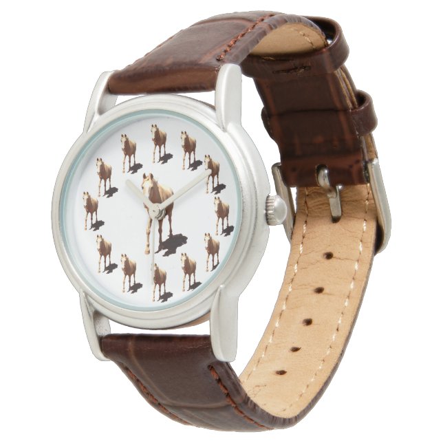 Dreizehn Palomino Pferde, Ladys Leather Watch Armbanduhr (Schrägansicht)