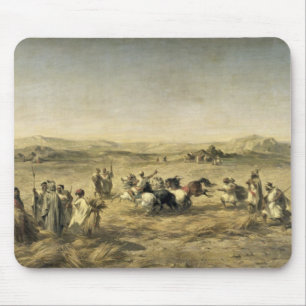 Dreschender Weizen in Algerien, 1853 Mousepad