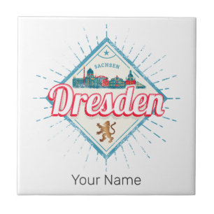 Dresden Deutschland Sachsen Retro Skyline Vintag Fliese