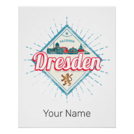 Dresden Deutschland Sachsen Retro Skyline Vintag Poster