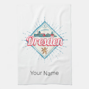 Dresden Deutschland Sachsen Retro-Skyline Vintage Geschirrtuch