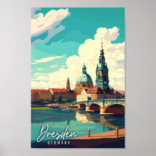 Dresden Deutschland Vintage Reise Illustration Poster