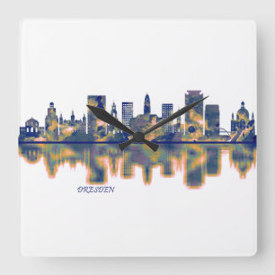 Dresden Skyline Quadratische Wanduhr