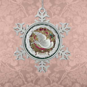 Dresdner Spitze Schnee-Tauben-Schmuckanhänger Schneeflocken Zinn-Ornament