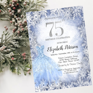Dress Blue Schneeflocken Winter 75. Geburtstag Einladung