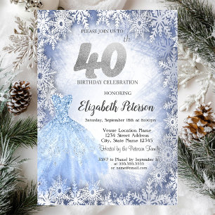 Dress Blue Snowflakes Winter 40. Geburtstag Einladung