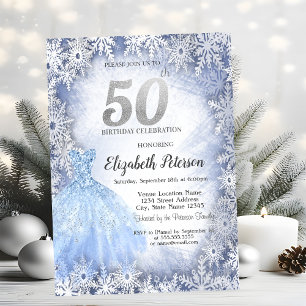 Dress Blue Snowflakes Winter 50. Geburtstag Einladung