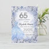 Dress Blue Snowflakes Winter 65. Geburtstag Einladung (Stehend Vorderseite)