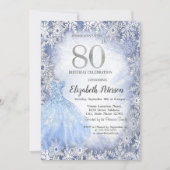 Dress Blue Snowflakes Winter 80. Geburtstag Einladung (Vorderseite)