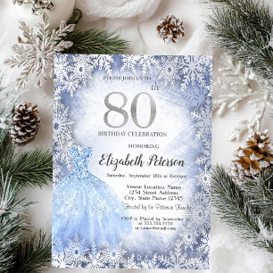 Dress Blue Snowflakes Winter 80. Geburtstag Einladung
