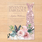 Dress & Blush Floral Frauen 70. Geburtstagsparty Acryleinladungen (Vorderseite)