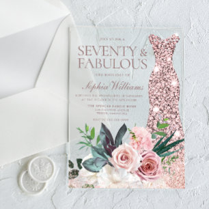 Dress & Blush Floral Frauen 70. Geburtstagsparty Acryleinladungen