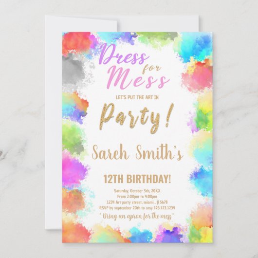 Dress for Mess Paint Birthday Invitations Einladung (Vorderseite)