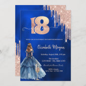 Dress Glitter Drips Glass Blue 18th Birthday Einladung (Vorne/Hinten)