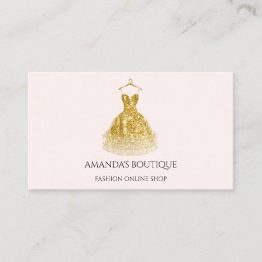 Dress Logo Fashion Boutique Event Gold Glitzer Visitenkarte (Vorderseite)
