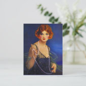 Dress Midnight Blue Flapper Girl & Pearls Postkart Postkarte (Stehend Vorderseite)