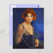 Dress Midnight Blue Flapper Girl & Pearls Postkart Postkarte (Vorne/Hinten)