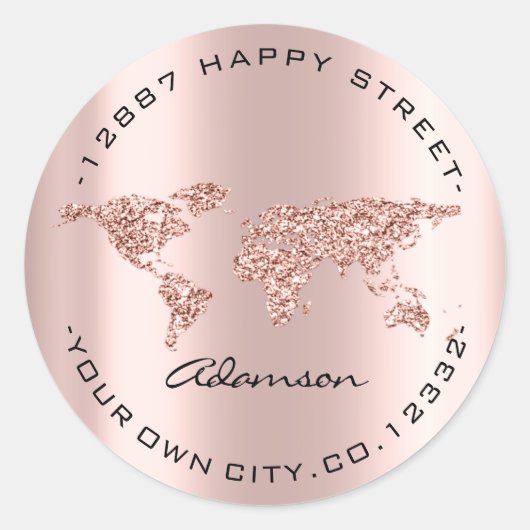 Dress Name World Map Earth Globe Rose Runder Aufkleber (Vorderseite)