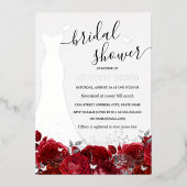 Dress Red Floral Rose Silver Brautparty Folieneinladung (Vorderseite)