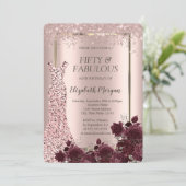 Dress Rose Gold Glitzer Burgundy Rose 50. Einladung (Stehend Vorderseite)